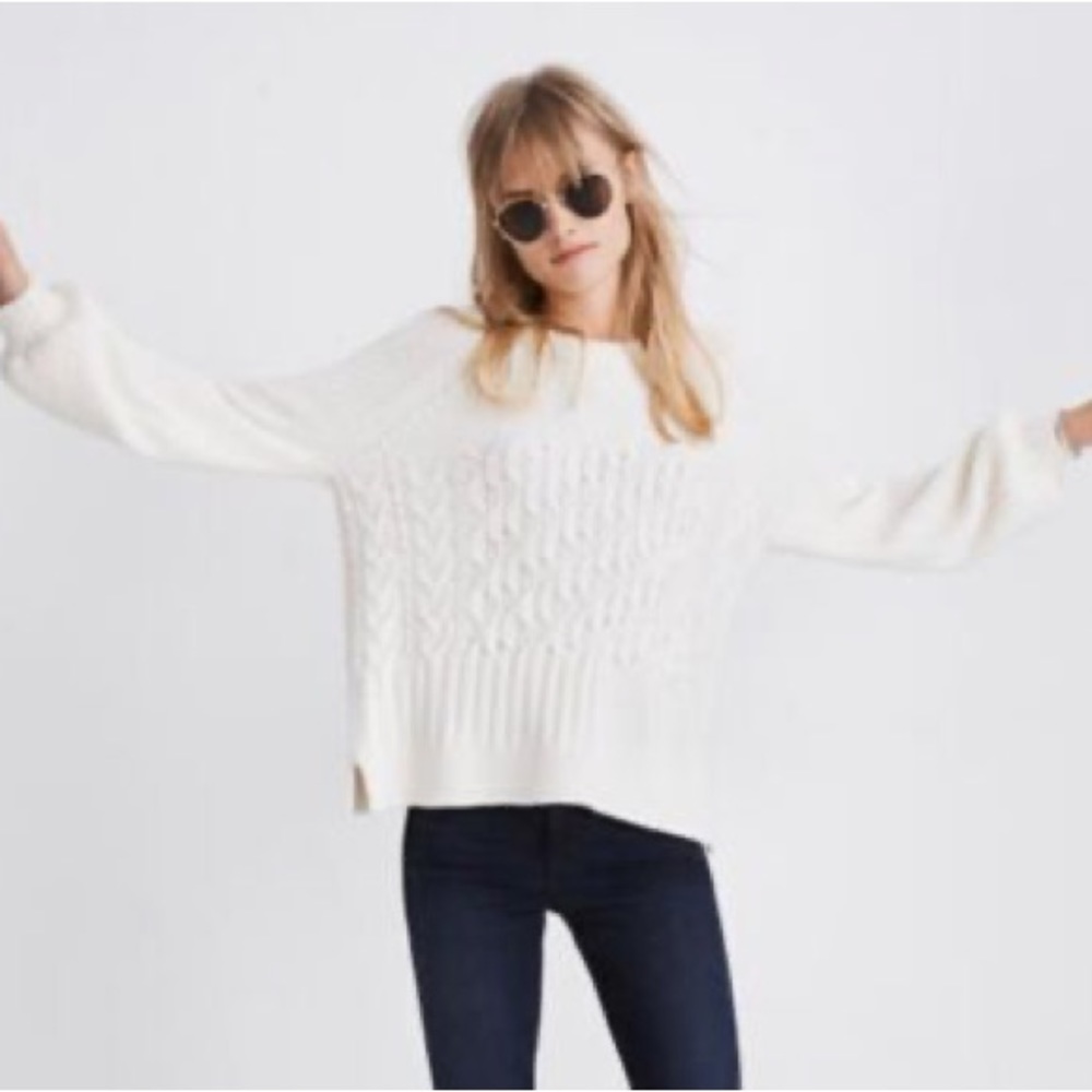 Madewell Copenhagen Cable Sweater ivory balloon sleeve soft